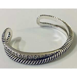 Silver Twist Cable Cuff Bracelet with Rhinestones